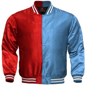 Letterman Jacket Baseball Jacket College Varsity Jacket Sports Wear Sky Blue Red Satin