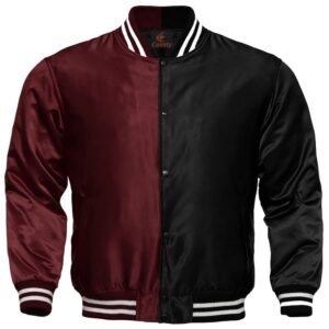 Letterman Jacket Baseball Jacket College Varsity Jacket Sports Wear Maroon Black Satin