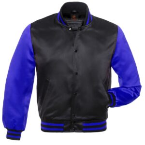 Letterman Jacket Baseball Jacket College Varsity Jacket Sports Wear Black Royal Blue Satin