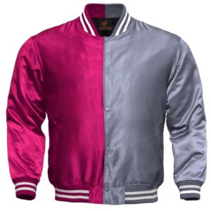 Letterman Jacket Baseball Jacket College Varsity Jacket Sports Wear Silver Hot Pink Satin