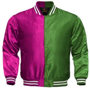 Letterman Jacket Baseball Jacket College Varsity Jacket Sports Wear Green Hot Pink Satin