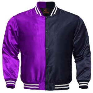 Letterman Jacket Baseball Jacket College Varsity Jacket Sports Wear Navy Blue Purple Satin