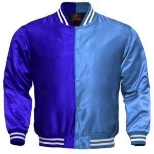 Letterman Jacket Baseball Jacket College Varsity Jacket Sports Wear Sky Blue Royal Blue Satin