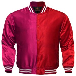 Letterman Jacket Baseball Jacket College Varsity Jacket Sports Wear Red Hot Pink Satin